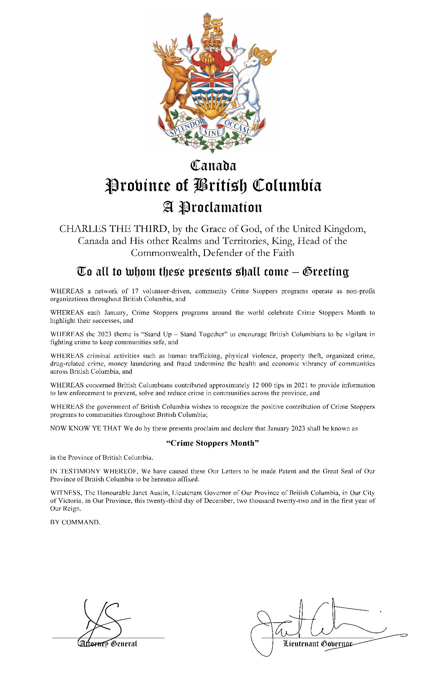 crimestoppers bc2023proclamation